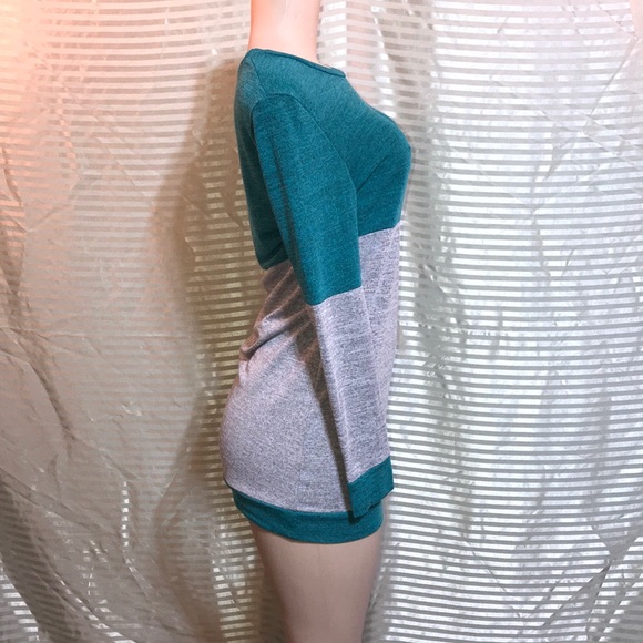 Teal Grey Color Block Long Sleeve Oversized Tunic - Picture 4 of 9